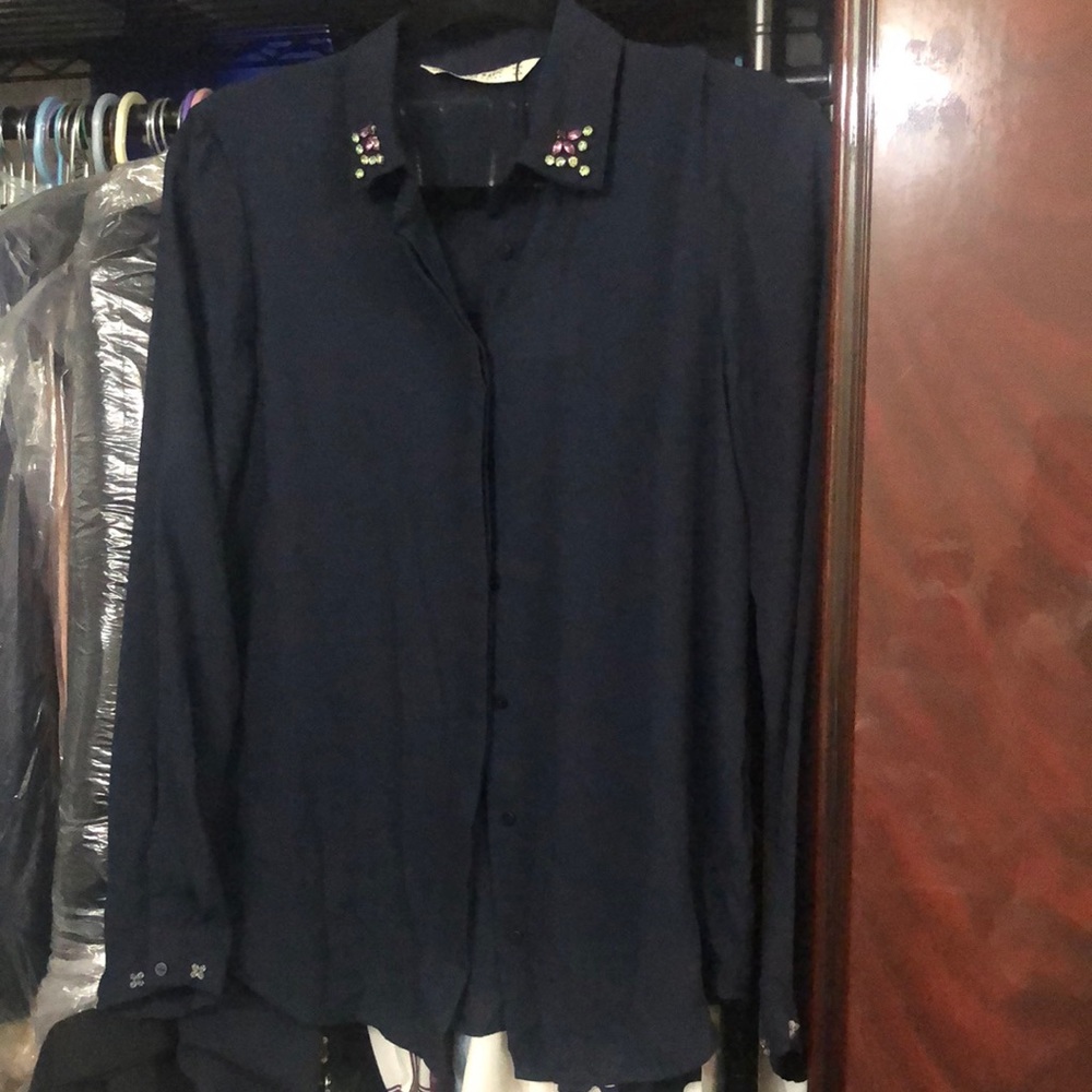 Zara Button Down Shirt with Gem Collars